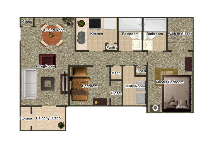 Two Bedroom Two Bathroom floor plan